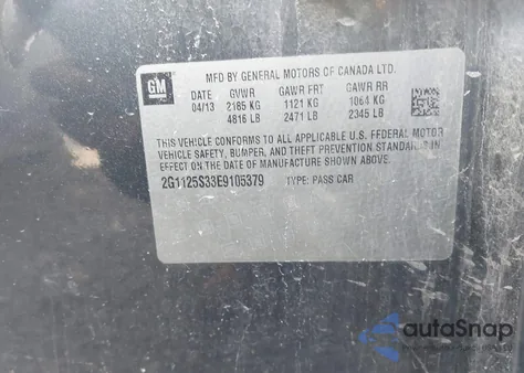 2014 Chevrolet Impala 2Lt from USA, damaged, VIN 2G1125S33E9105379